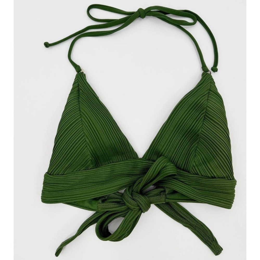 Robin Piccone Bikini Swim Top Womens Medium‎ Green Lily Halter Ribbed Triangle